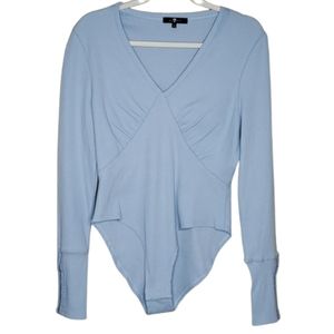 7 For All Man Kind | Ribbed Long Sleeve V Neckline Bodysuit | Blue Size Large